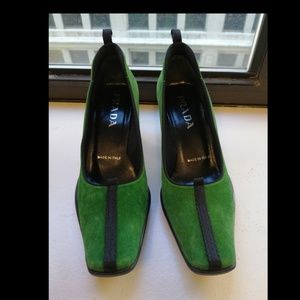 Prada Suede Square Toe Pumps